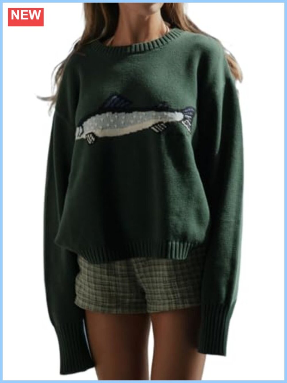 Y2k Fish Graphic Crochet Chunky Sweater Women Vintage Cottagecore Oversized